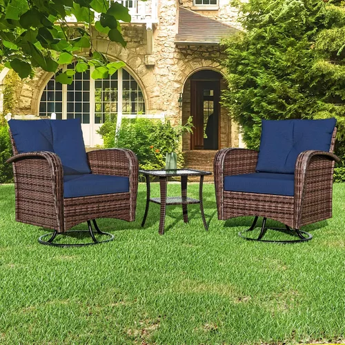 Vista 17 de Sofá de 3 asientos para patio de 73 pulgadas, sofá de mimbre de mimbre, asiento profundo con marco de acero, muebles de conversación al aire libre