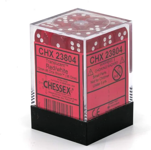 Vista 4 de Chessex DND - Juego de dados Chessex D&D de 0.472 pulgadas, juego de dados poliédricos de plástico rojo y blanco translúcido, Dungeons and Dragons