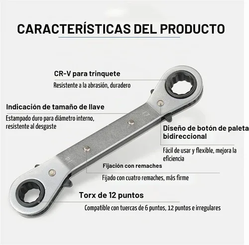 Vista 3 de Llave de trinquete universal reversible de 1/2-9/16 pulgadas, extremo de caja imperial de doble desplazamiento, acero Cr-V cromado mate, resistente