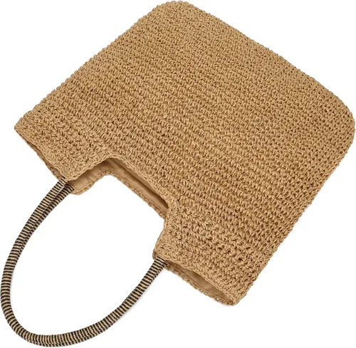 Vista 6 de Rejolly Bolso de mano de paja para mujer, para playa, verano, vacaciones, estilo bohemio, de ratán, bolso grande de hombro tejido