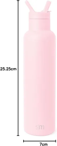 Vista 9 de Simple Modern - Botella de agua con pajilla, perfil delgado, 24 onzas, rosa Ascent Insulated Stainless Steel Water Bottle, Narrow Mouth