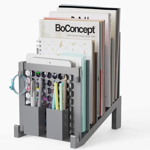 Vista 11 de Organizador de archivos para escritorio con caja de almacenamiento y gancho, organizador de archivos de escritorio inclinado con soporte vertical