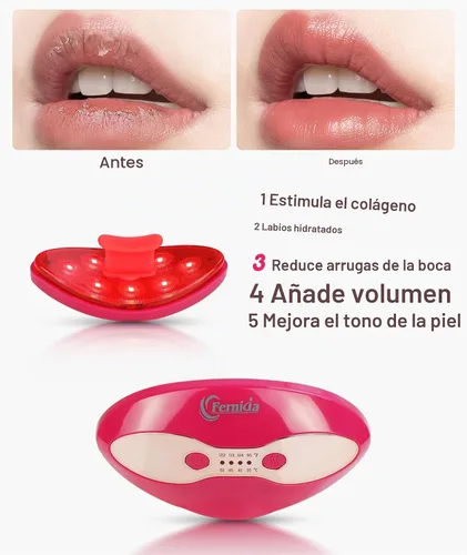 Vista 4 de FERNIDA Terapia de labios de luz roja para mujeres, dispositivo de labios recargable con cuidado de ojos calentado, mejora el color de los labios