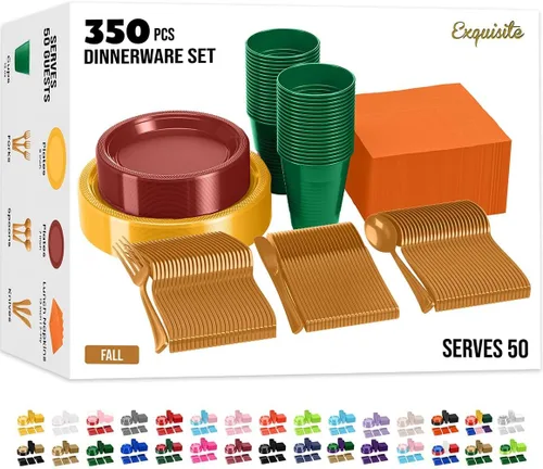 Vista 7 de Exquisite 350 Piezas Platos de Plástico de Cumpleaños Azules Para Fiestas, Juego de Platos Desechables de Cumpleaños Azules, 50 de Cada Juego