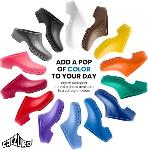 Vista 6 de CALZURO Zuecos de Trabajo Clásicos Sin Agujeros - Zuecos de Enfermería Unisex - Zapatos Antideslizantes - Zapatos de Cocina de Goma Autoclavables