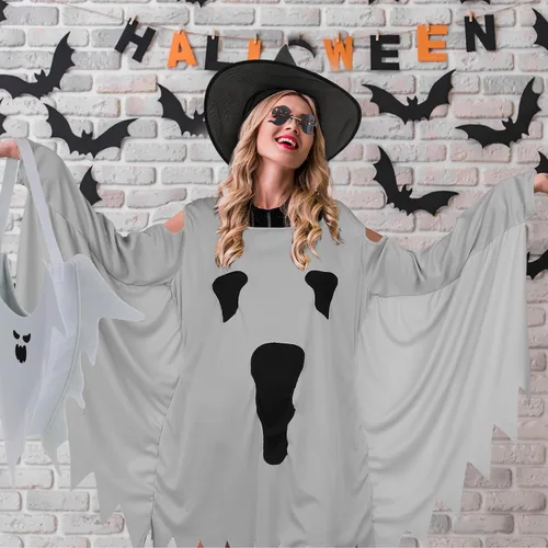 Vista 6 de Eurzom Disfraz de fantasma de Halloween para mujer, kit de accesorios de disfraz de fantasma para adultos, ala de manga larga para fiesta de cosplay