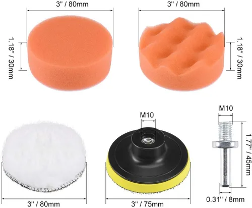 Vista 2 de uxcell Kit de almohadilla de pulido de taladro de espuma de 3 pulgadas, 2 piezas planas, 2 almohadillas de esponja onduladas, 1 almohadilla de lana