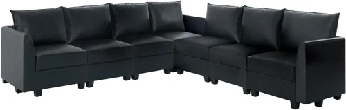 Vista 7 de Naomi Home Elizabeth Modern DIY Collection Black/Air Leather/7 Piezas Modular Seccional