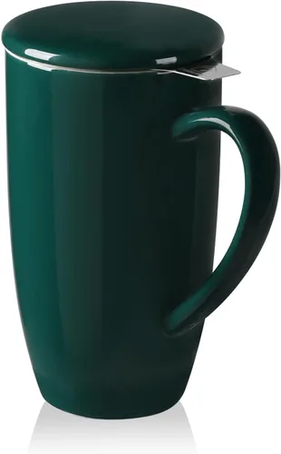 Vista 18 de Sweejar Taza de Té de Porcelana con Infusor y Tapa, Tetera con Filtro, Colador Infusor de Tazas de Té de Hojas Sueltas, 16 Fl Oz para Azul degradado
