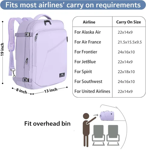 Vista 13 de MATEIN - Mochila de viaje extragrande de 10.56 galones, mochila de viaje ampliable apta para aerolíneas, para viajeros de fin de semana, hombres