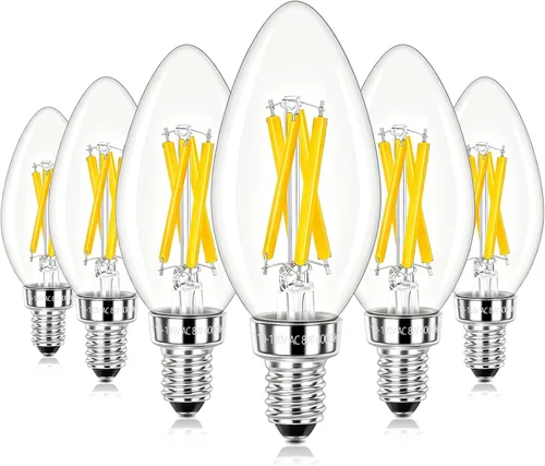 Vista 12 de Bombillas LED E12 para candelabros equivalentes a 40 vatios, bombillas vintage de 4 W regulables, bombilla ámbar blanco cálido de 350 lúmenes de luz