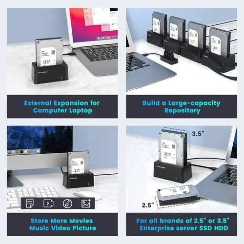 Vista 6 de INDMEM Adaptador SAS a USB 3.0, SAS/SATA, lector de caja de disco duro, convertidor, estación de acoplamiento para servidor HDD SSD de 2.5/3.5