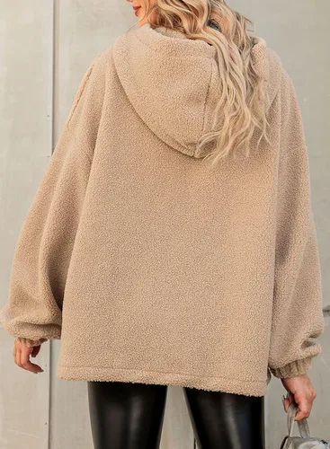 Vista 2 de Dokotoo Sudaderas con capucha de manga larga para mujer, cálidas, de vellón, con botones, de manga larga