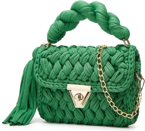 Vista 2 de Bolso cruzado para mujer, bolso de hombro de punto de hilo grueso, bolso de mano tejido a mano, bolso de noche con solapa