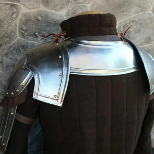 Vista 6 de Juego de hombreras medievales de acero medieval con diseño de gorget y faldones de guerrero de batalla juego de armadura de hombro y hombros
