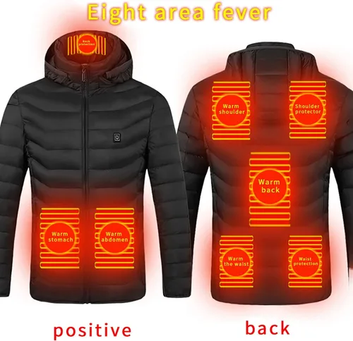 Vista 6 de Gamivast Chaquetas térmicas para hombres y mujeres, chaleco térmico con capucha USB, chaqueta de trabajo de invierno, abrigo de caza cálido y frío