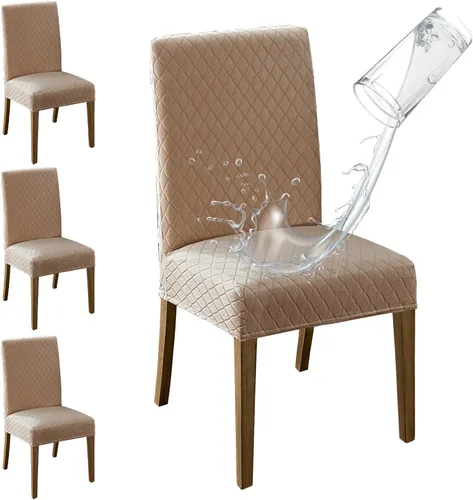 Vista 27 de MOSAYT Juego de 2 fundas para sillas de comedor 100% impermeables, súper ajuste elástico jacquard Parson, fundas extraíbles y lavables para sillas