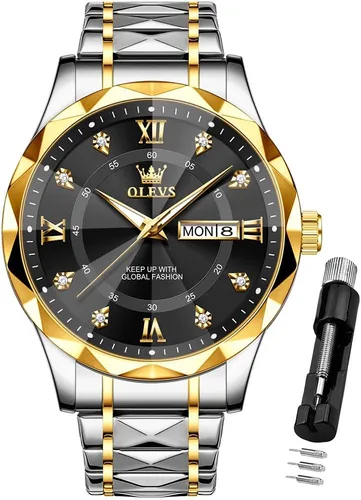 Vista 15 de OLEVS - Relojes para hombre de diamantes de lujo, casual, esfera grande, acero inoxidable, impermeable, para negocios, de vestir, analógico