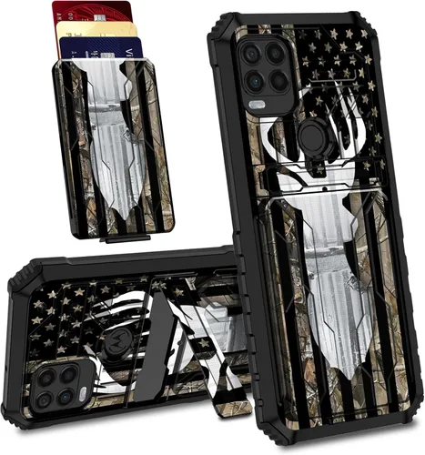 Vista 16 de Funda para Motorola Moto G Stylus 5G con ranura desmontable para tarjetero, soporte de doble capa, resistente a prueba de golpes, funda oculta