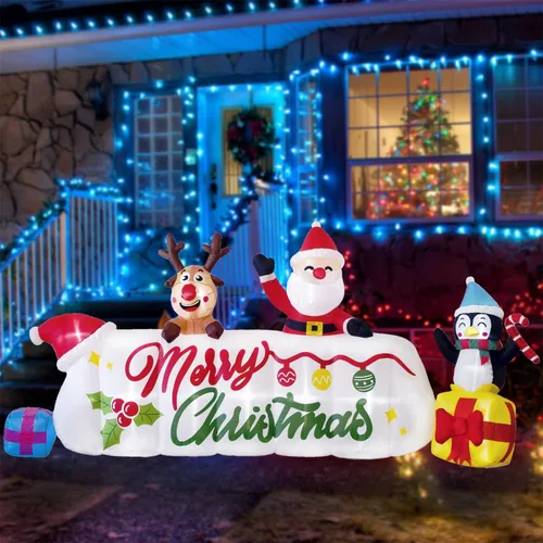 Vista 8 de Beyond Your Thoughts Decoración inflable de Navidad de 10 pies de largo, pancarta de Papá Noel, ciervo, pingüino, regalos inflables para vacaciones