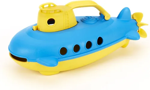 Vista 3 de Green Toys Submarino en amarillo y azul, libre de BPA, sin ftalatos, juguete de baño con hélice trasera giratoria. Juguetes seguros para niños