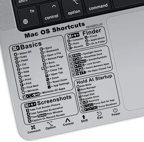 Vista 12 de KEANBOLL Paquete de 2 pegatinas de atajo de teclado Mac para MacBook Pro Chip M1-M5 de 13 a 16 pulgadas, más de 50 accesos directos macOS, vinilo