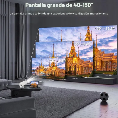 Vista 5 de Mini proyector con WIFI 6 y Bluetooth, soporte 4K 1080P Proyector portátil giratorio de 180° Proyector de película de pantalla de 130 pulgadas