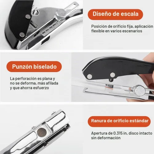 Vista 6 de Juego de perforadores de tapa de tornillo de alta resistencia de 0.315 in con taladro avellanado y llave, de mano para tarjetas de PVC de papel