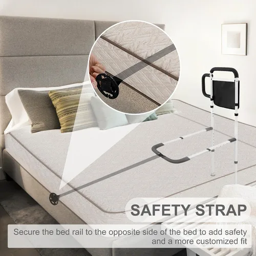 Vista 9 de RELIANCER Barandilla de seguridad para cama para adultos mayores con pata de apoyo, barra de apoyo de asistencia de doble asa para personas mayores