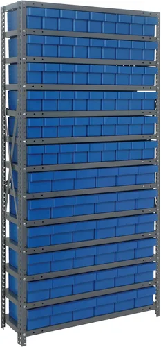 Vista 500 de Quantum QSBU-245BK Heavy Duty Shelving Unit with (7) Shelves and (24) QUS245 Black Bins for Garage Warehouse Storage Distribution 400 lb Load