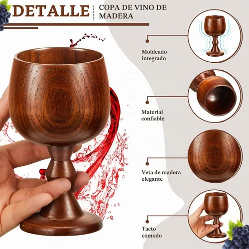 Vista 3 de Tessco - 4 copas de vino de madera de azufaifo vintage medieval, vaso de madera de cáliz para agua, accesorios de cocina, comunión altar