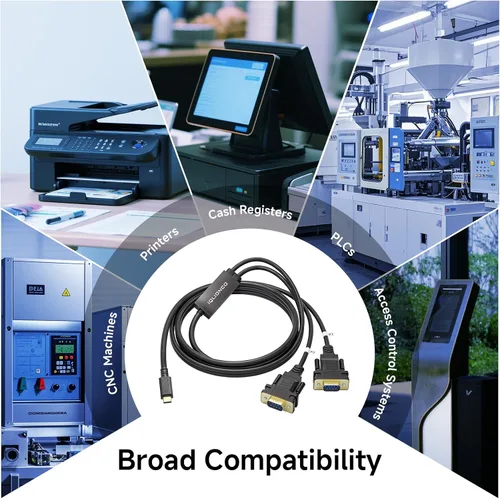 Vista 5 de Convertidor de cable adaptador serie RS232 tipo C a 2 puertos con chip FTDI, cable serie USB-C a 2X DB9 de 9 pines para Windows, Linux, Mac, POS