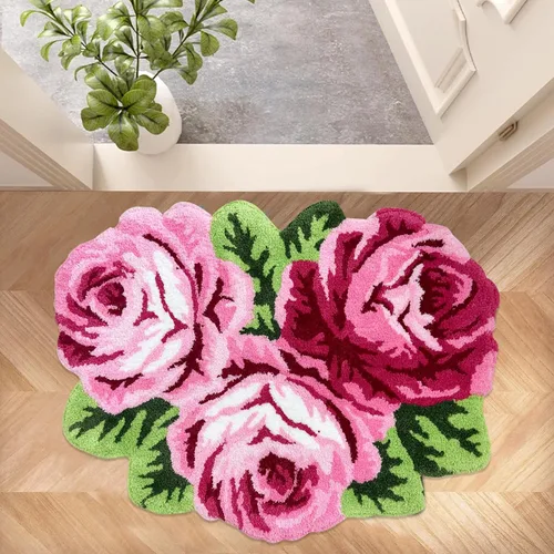 Vista 26 de USTIDE Bonita alfombra de baño de rosas para baño, alfombra de baño naranja de lujo, antideslizante, con forma de flor, alfombra de ducha de felpa