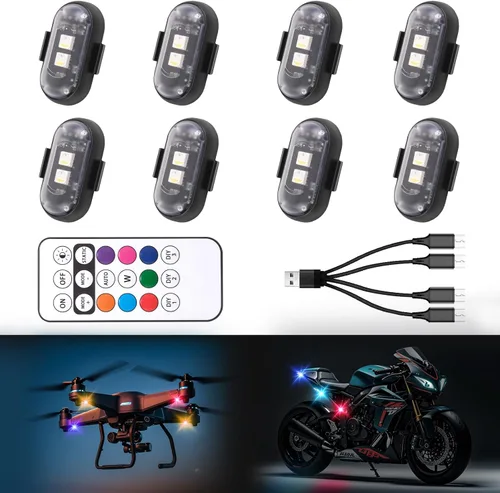 Vista 4 de Luz estroboscópica LED inalámbrica con control remoto, 8 colores, impermeable, anticolisión, carga USB, luces LED de advertencia, luces LED