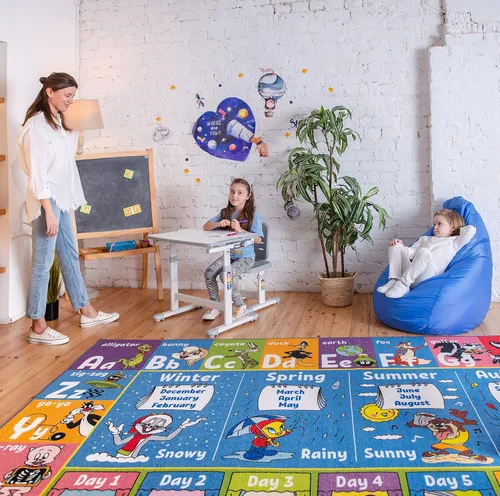 Vista 15 de DC Super Friends - Alfombra educativa para niños, alfabeto, emociones y rasgos de héroe ABC, alfombra de aprendizaje de habilidades sociales
