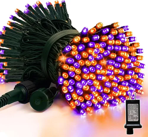 Vista 9 de Cadena de luces decorativas navideñas de 33 pies, 100 luces LED de alambre verde, luces de hadas estrelladas enchufables, 16 modos de iluminación