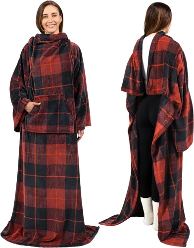 Vista 12 de PAVILIA Manta con Mangas para Adultos Mujeres Hombres, Manta Suave y Cálida Usable de Vellón Envolvente Tipo Throw, Manta Bata Regalo