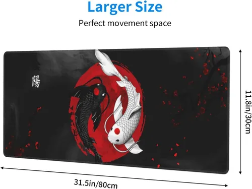Vista 5 de Alfombrilla de mouse japonesa Koi XL extendida, alfombrilla de mouse para computadora Yin And Yang Koi - Alfombrilla de ratón grande