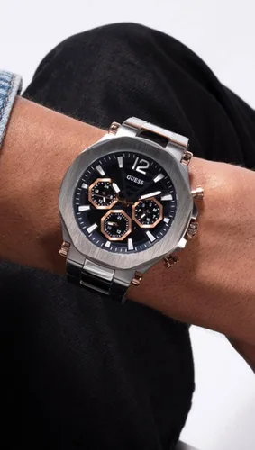 Vista 4 de GUESS US - Reloj multifunción de corte plateado para hombre
