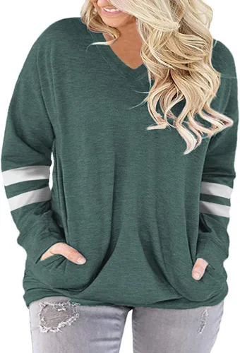 Vista 2 de ROSRISS Plus-Size-Tops for Women Long Sleeve V Neck Shirts Oversized Pockets Tunics