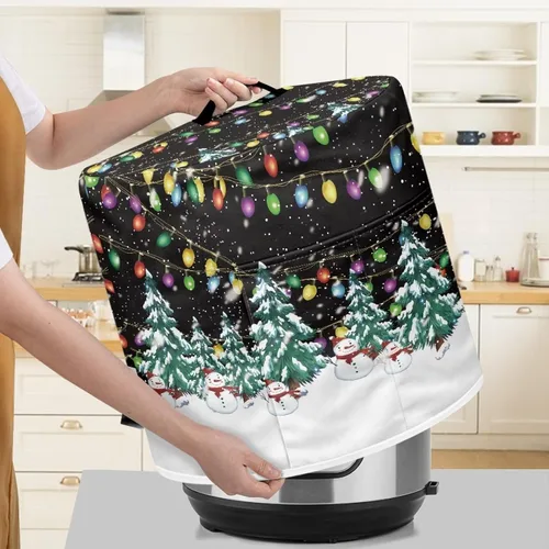 Vista 4 de Gomyblomy Funda para freidora de aire para árbol de Navidad, protector lavable para olla de arroz con asa y bolsillo, elegante y duradera, cubierta