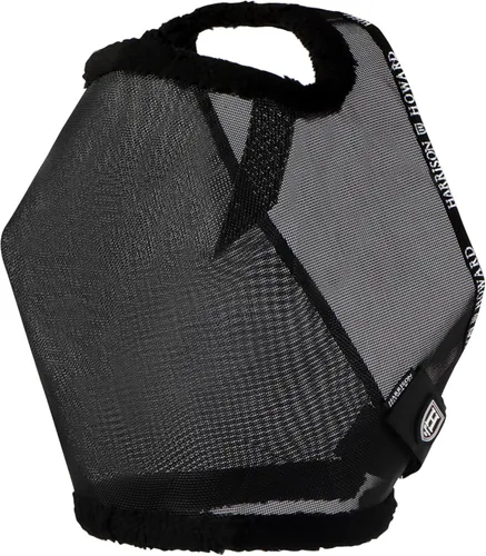 Vista 2 de Harrison Howard Máscara de malla redonda para mosca de caballo, protección UV, con borde acolchado de vellón, negro, S