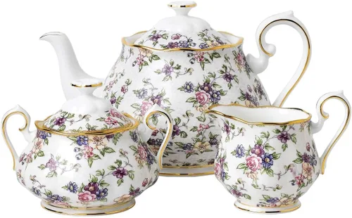 Vista 22 de Royal Albert 100 años 1990 - Juego de 3 piezas (taza de té, platillo y plato de 8")
