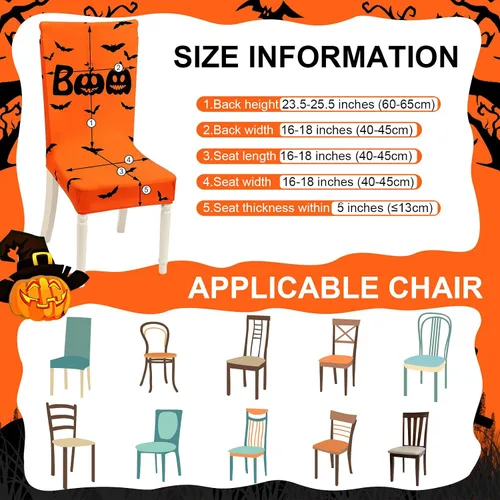 Vista 2 de Preboun 8 fundas para sillas de Halloween de 4 estilos, fundas para sillas de comedor de Halloween, fundas protectoras para sillas espeluznantes