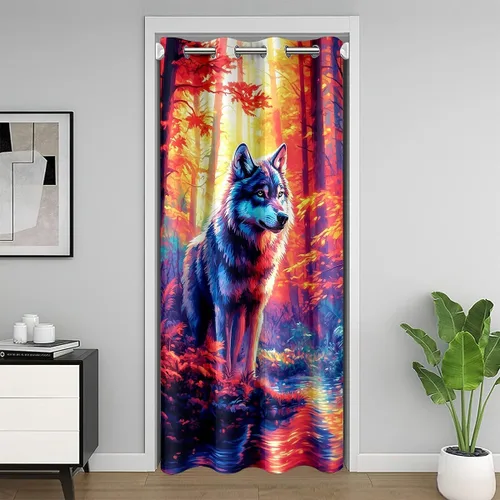 Vista 11 de Manfei Bonita cortina de puerta de gato negro Kawaii para puerta de armario, cortinas opacas con temática de animales estrellados, cortina opaca
