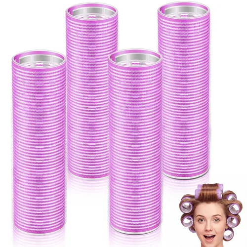 Vista 18 de WILLBOND 4 rodillos de pelo largos para flequillo, rizadores de núcleo de aluminio, rodillo térmico de autoagarre para cabello largo y mediano, Negro