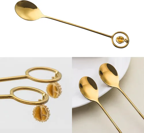 Vista 2 de Ouliget Mini cucharas de café expreso de acero inoxidable, modelado de frutas Durian, cucharaditas de postre, cucharas agitadoras Demitasse