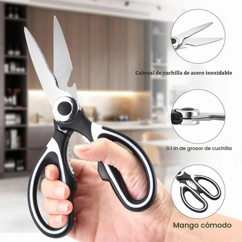Vista 7 de OMDAR Juego de 3 tijeras de cocina y tijeras de mariscos, tijeras de cocina Negro blanco