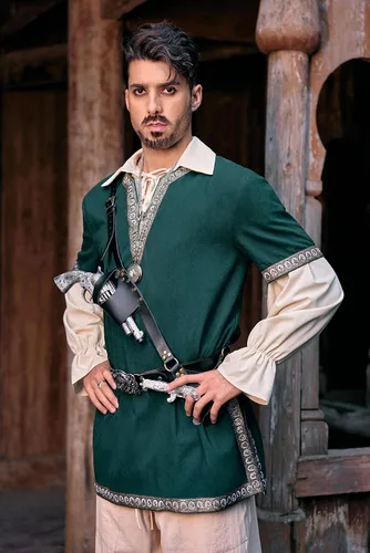 Vista 7 de Taoliyuan Disfraz medieval para hombre, túnica renacentista, caballero vikingo, pirata, vintage, guerrero, camisas LARP