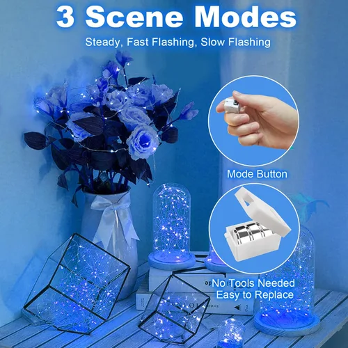 Vista 2 de Paquete de 30 luces de hadas a pilas, 3 modos de velocidad, cadena de 20 luces LED parpadeantes de 7 pies, cable de cobre impermeable, mini luz